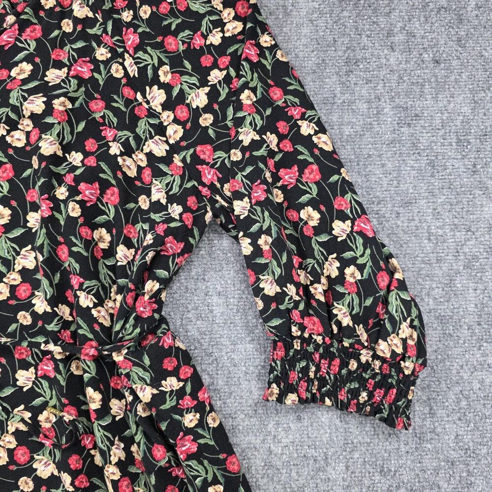 Draper James RSVP Dress Womens XL Black Floral Tie Waist Smocked Cuffs KD7032RT - Picture 11 of 16
